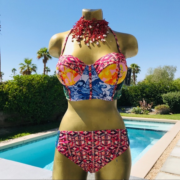 NWT 80s Inspired TROPICAL Status Print BIKINI L - Picture 10 of 16